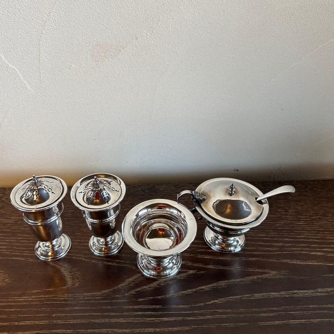 希少　純銀　ソルト、ペッパー、マスタード、シュガー入れ　4点セット