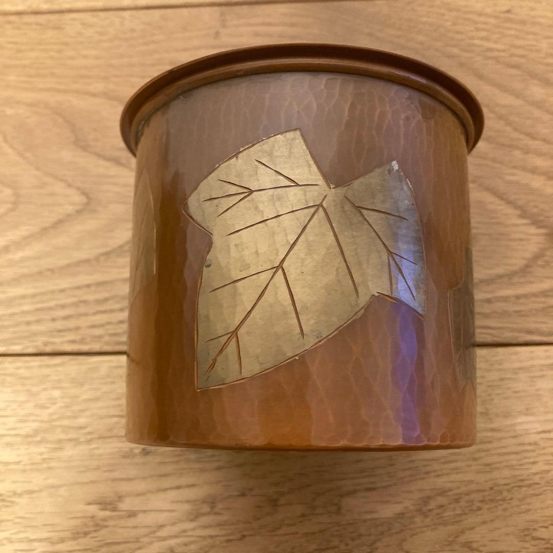 玉川堂　葉文　銅製　鎚起銅器　建水　茶こぼし　共箱　伝統工芸品