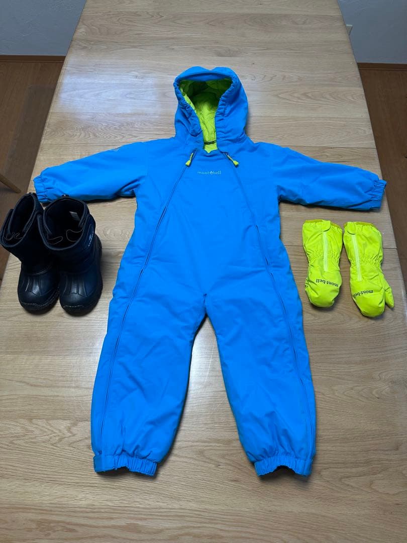 【美品】mont-bell 子ども用 スキーウェア90 ブーツ 手袋付き