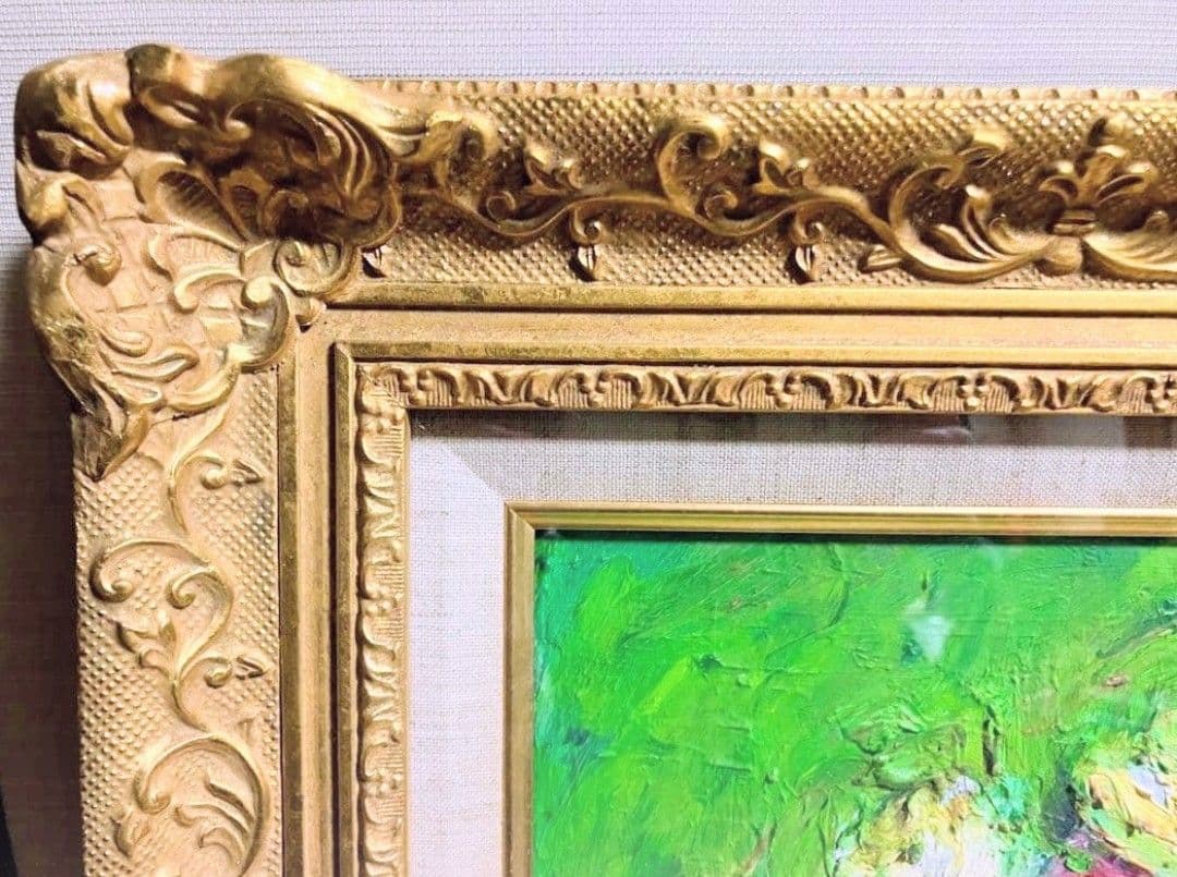 F10号　美品　最高級油絵額縁ゴールド箔押し日本製西洋風　　裏板付き