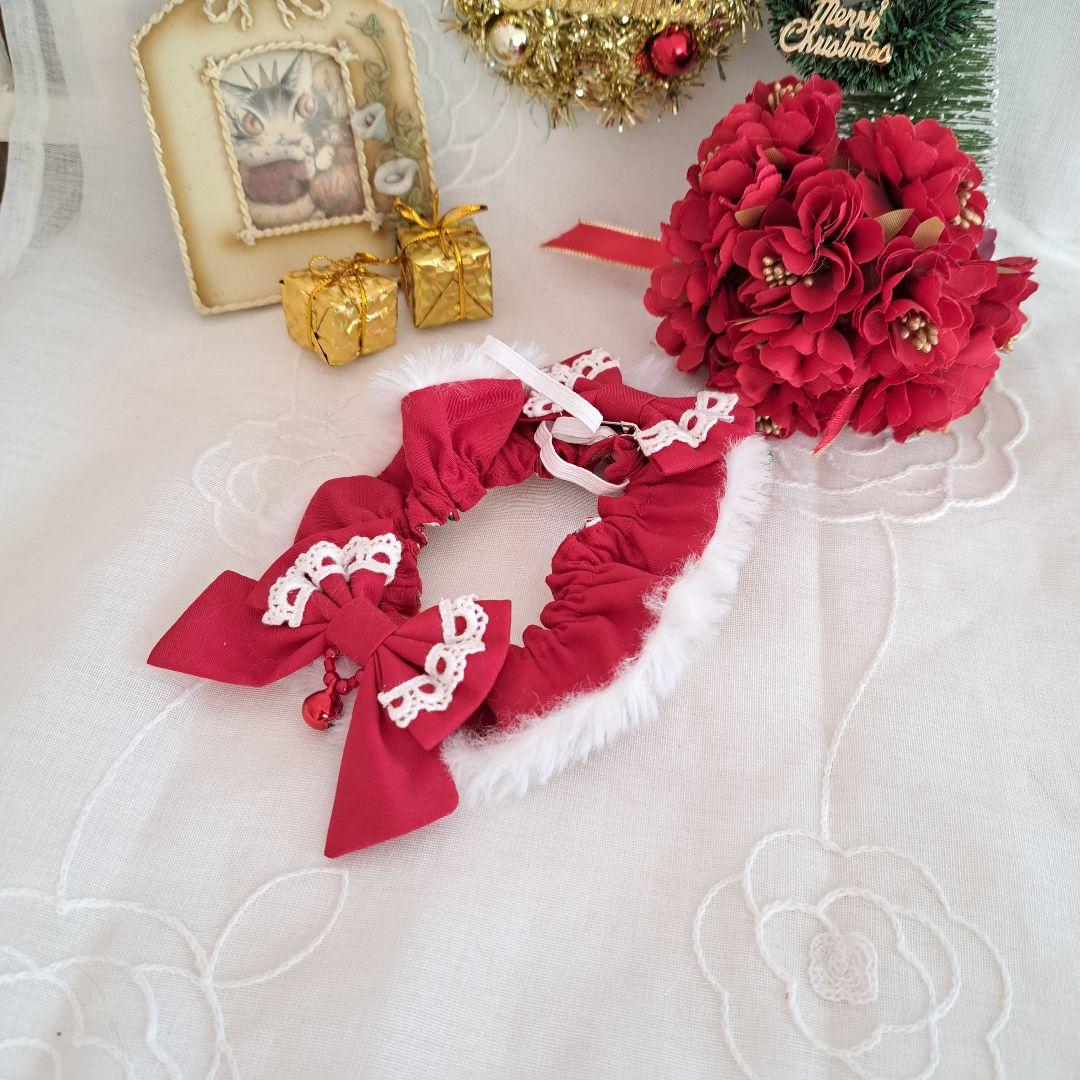 クリスマス短毛ファーシュシュ(赤×白)わんちゃん猫ちゃん用