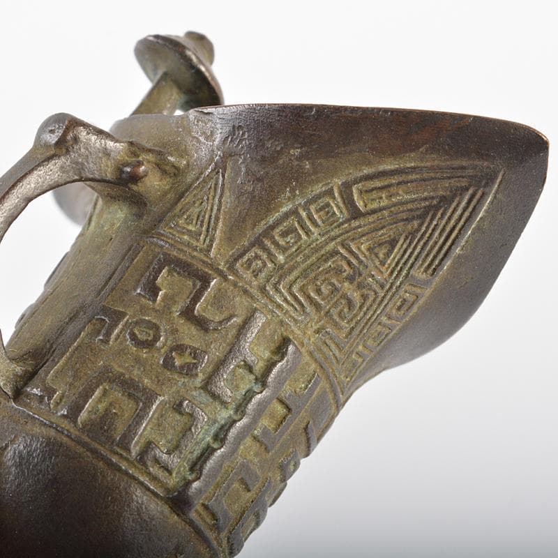 中国　漢銅器　古銅青銅　饕餮文爵 　V　R6333E