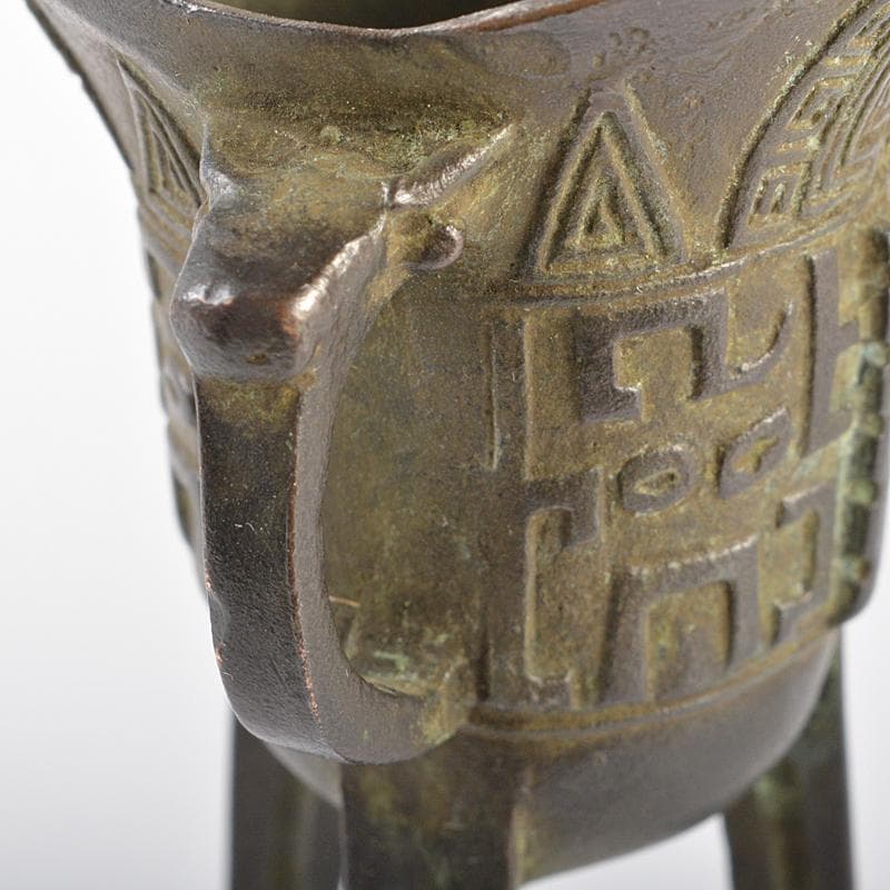 中国　漢銅器　古銅青銅　饕餮文爵 　V　R6333E