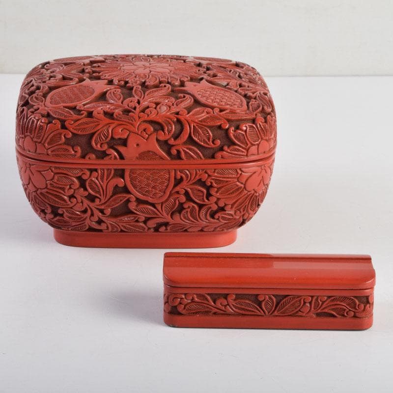 スペード　龍斎作　堆朱　花草文　御菓子器揃　時代二重箱　C　8871A