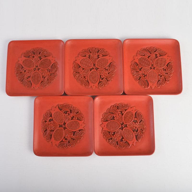 スペード　龍斎作　堆朱　花草文　御菓子器揃　時代二重箱　C　8871A