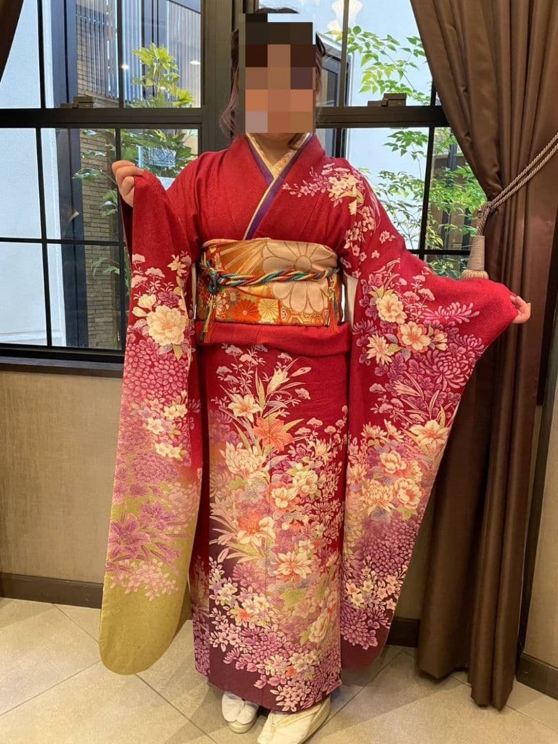 着用1回★振袖 5点フルセット 大きめサイズ 正絹