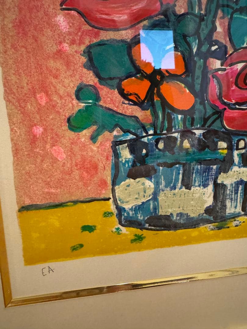 Aizpiri アイズピリピンクバックの赤いバラ リトグラフ