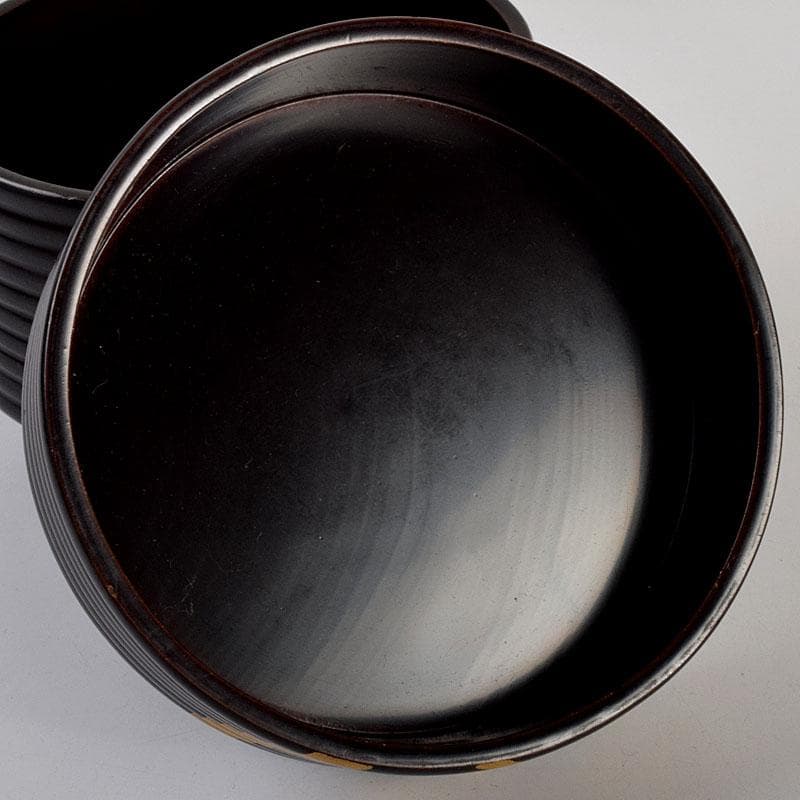 茶道具　黒漆　老松蒔絵　足付に段丸重　重箱　時代箱　C　8893