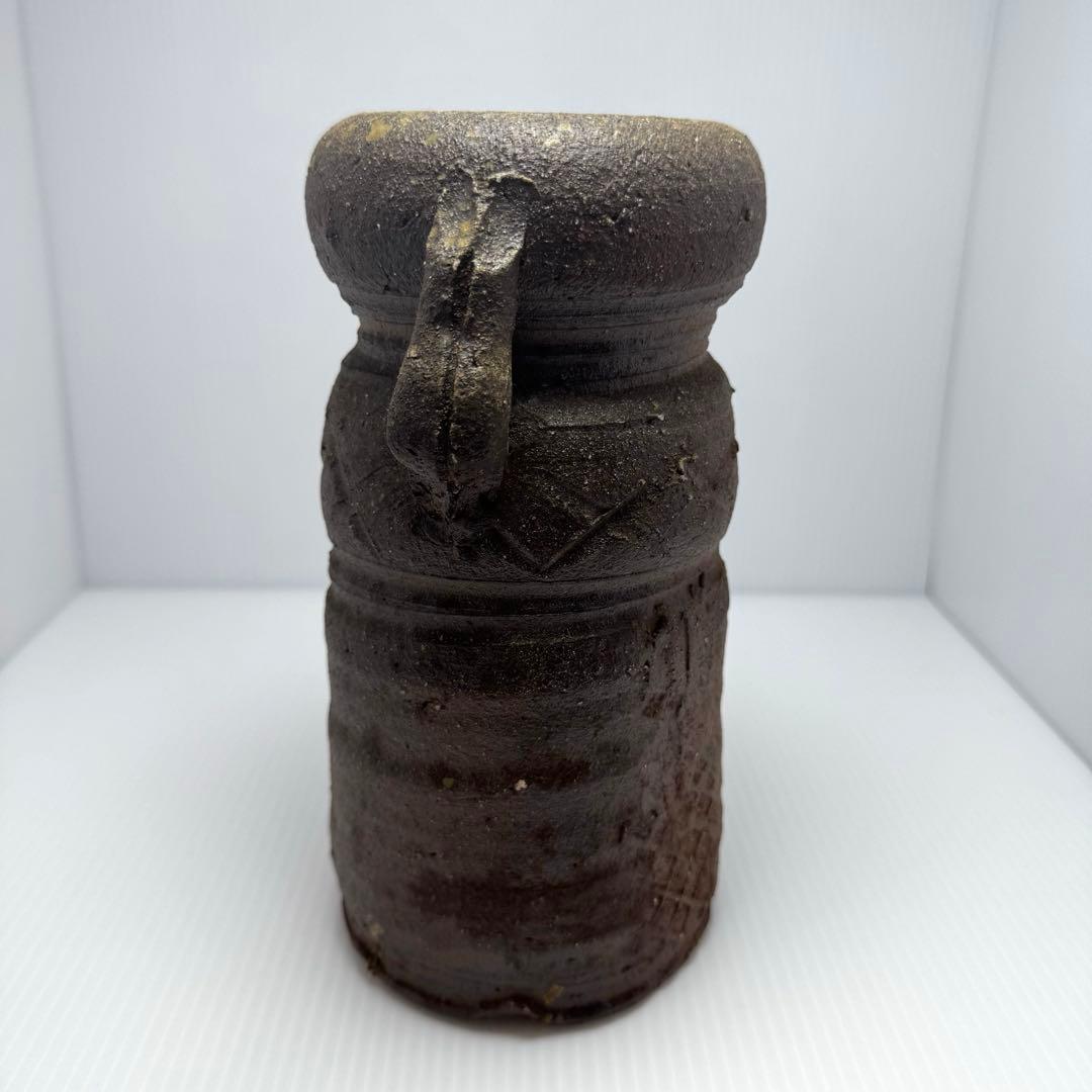 新品 越前焼 陶器 持ち手付き 花入 花瓶 花生 花器 伝統工芸 美術品 共箱