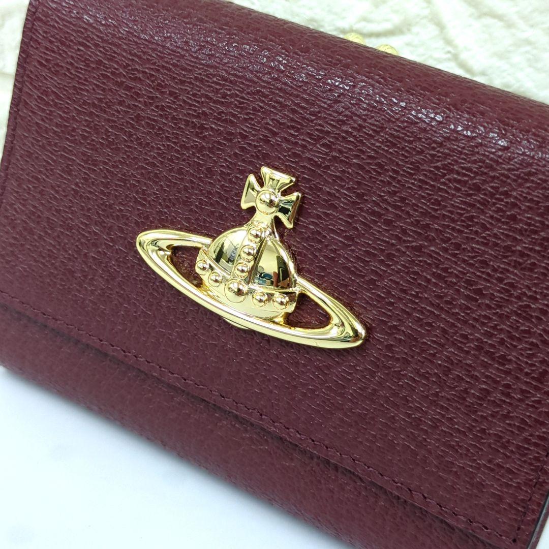 ヴィヴィアンウエストウッド/三つ折り財布/がま口タイプ/ワインレッド系　「美品」