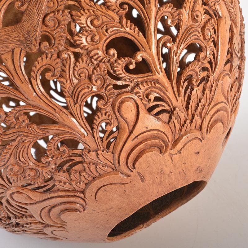 仏教美術　椰子の実彫刻　神獣透　ランプシェード　C　R7318