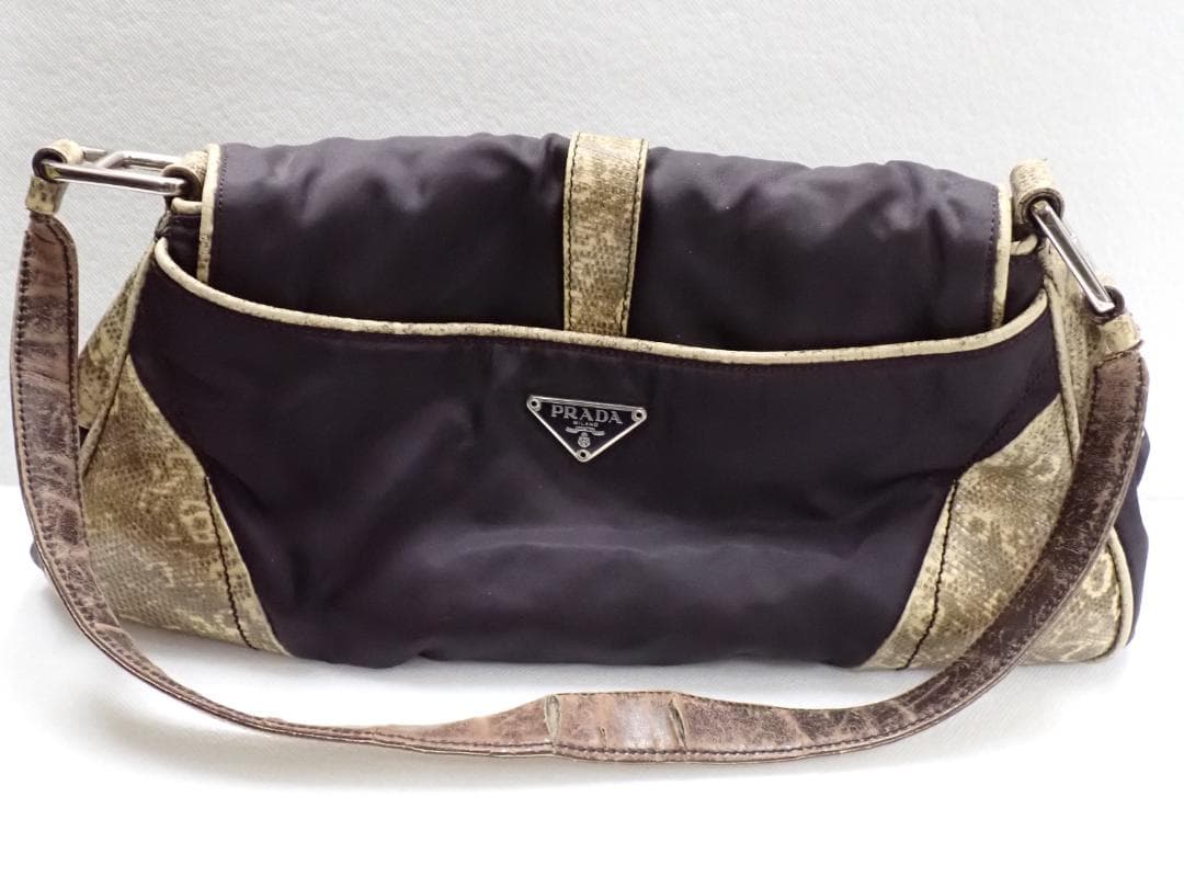 PRADA プラダ ナイロン×パイソン柄 ワンショルダーバッグ G8-B