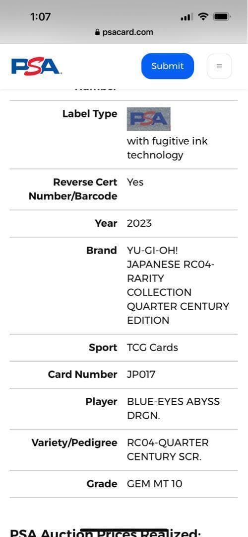 【PSA10:鑑定38枚】深淵の青眼龍　遊戯王