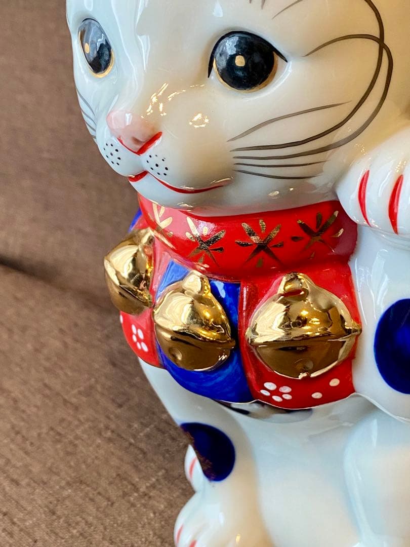 薬師窯 招き猫 左手上げ 陶器 レトロ 21cm ねこ ネコ