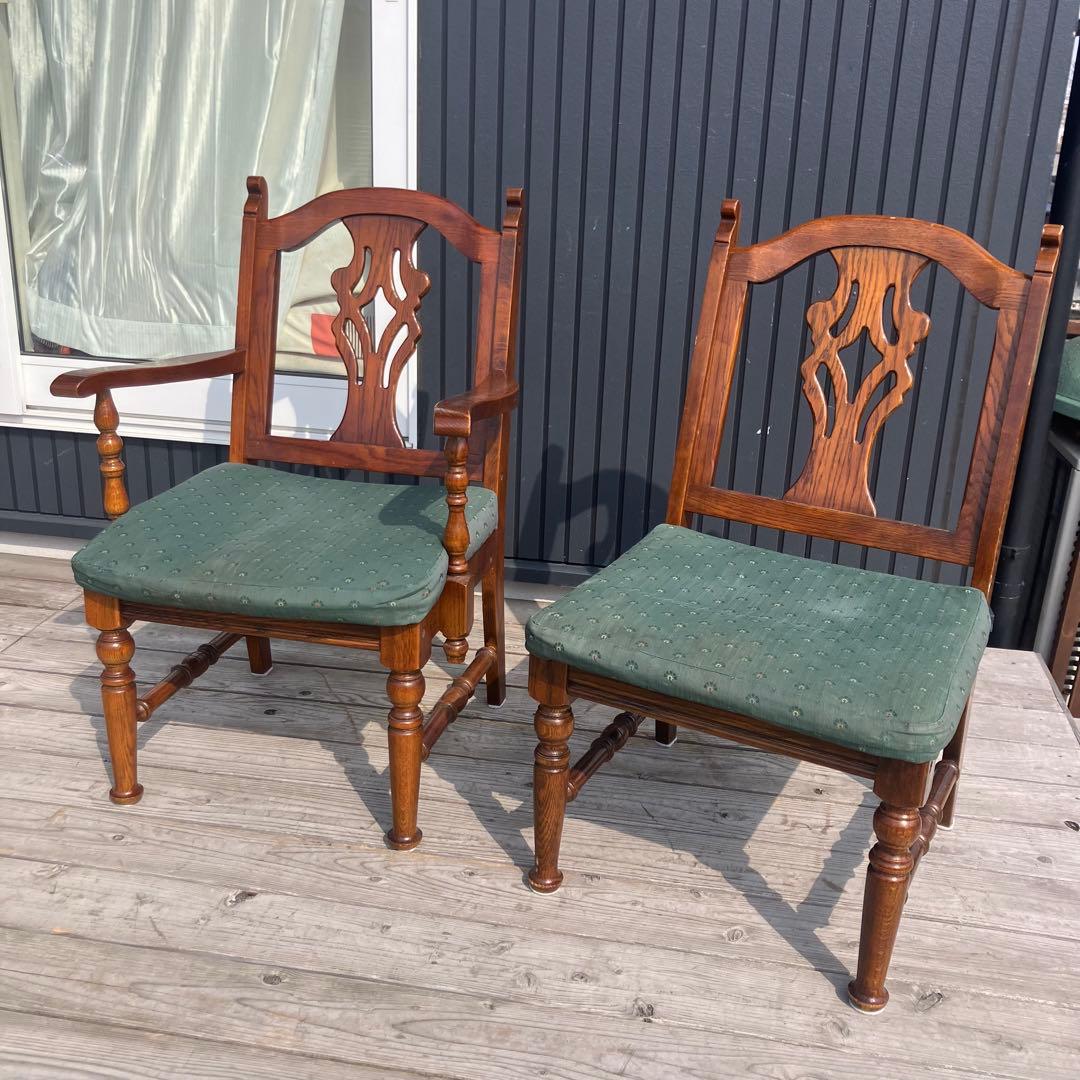 アンティーク 木製椅子 彫刻装飾 アームチェア ダイニングチェア ビンテージ