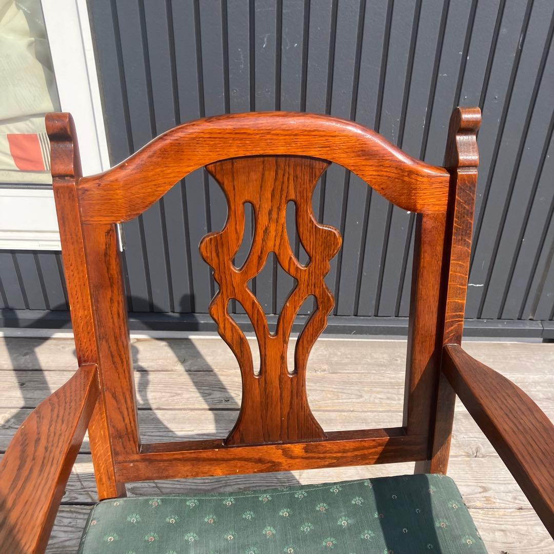 アンティーク 木製椅子 彫刻装飾 アームチェア ダイニングチェア ビンテージ