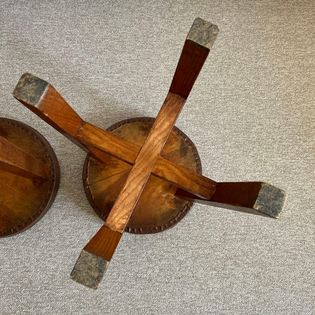 ビンテージ　ブラウン 木製 円形スツール 2個セット　天然木