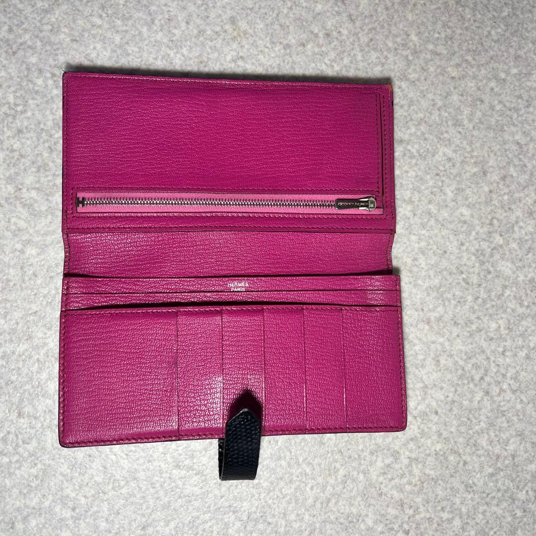 【希少】 HERMES べアンスフレリザード2つ折り長財布シルバー金具ブラック
