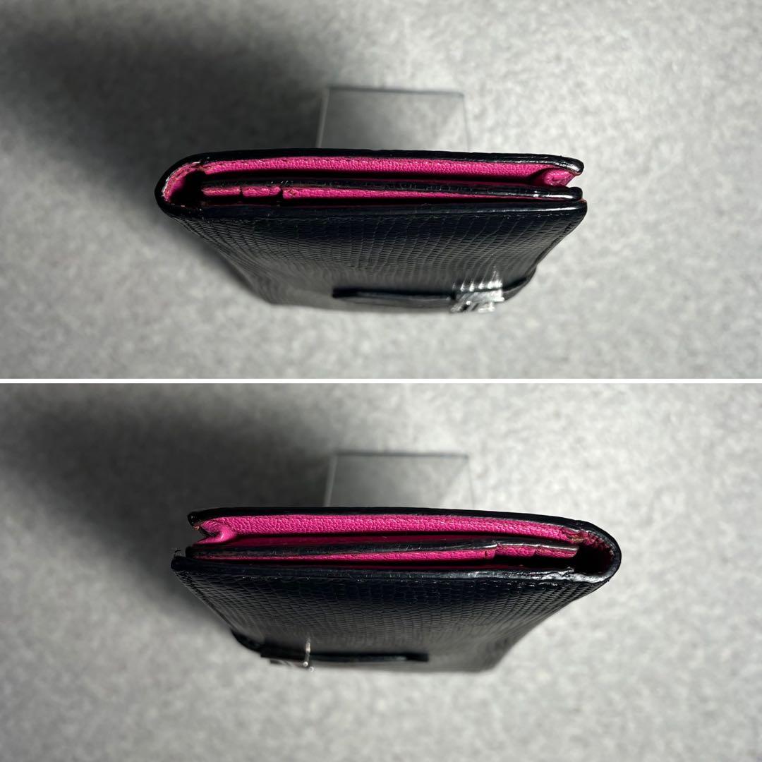 【希少】 HERMES べアンスフレリザード2つ折り長財布シルバー金具ブラック