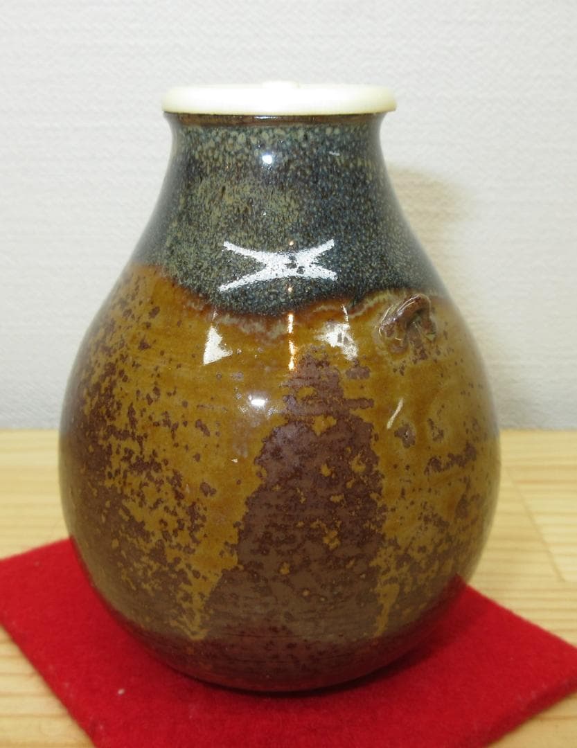 送料込【逢絢亭】茶道具 茶入 高取焼 耳付 仕覆付 宗偏流書付 亀井楽山 共箱