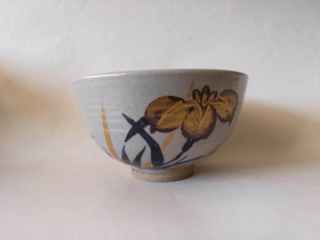膳所焼 淡海ぜぜ 陽炎園 岩崎新定 金彩 菖蒲ノ絵 茶碗 共箱 共布 栞 美品