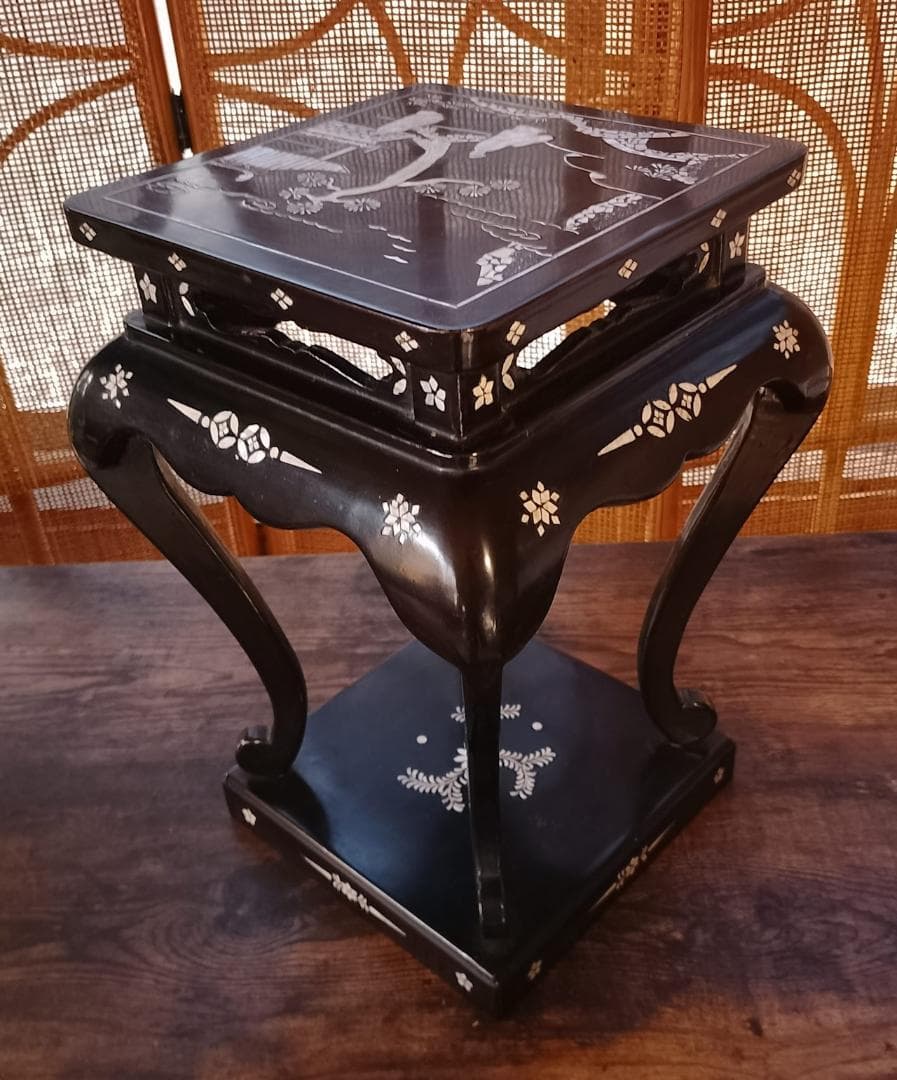 螺鈿人物風景文 卓上花台　昭和期 和工芸 飾り台