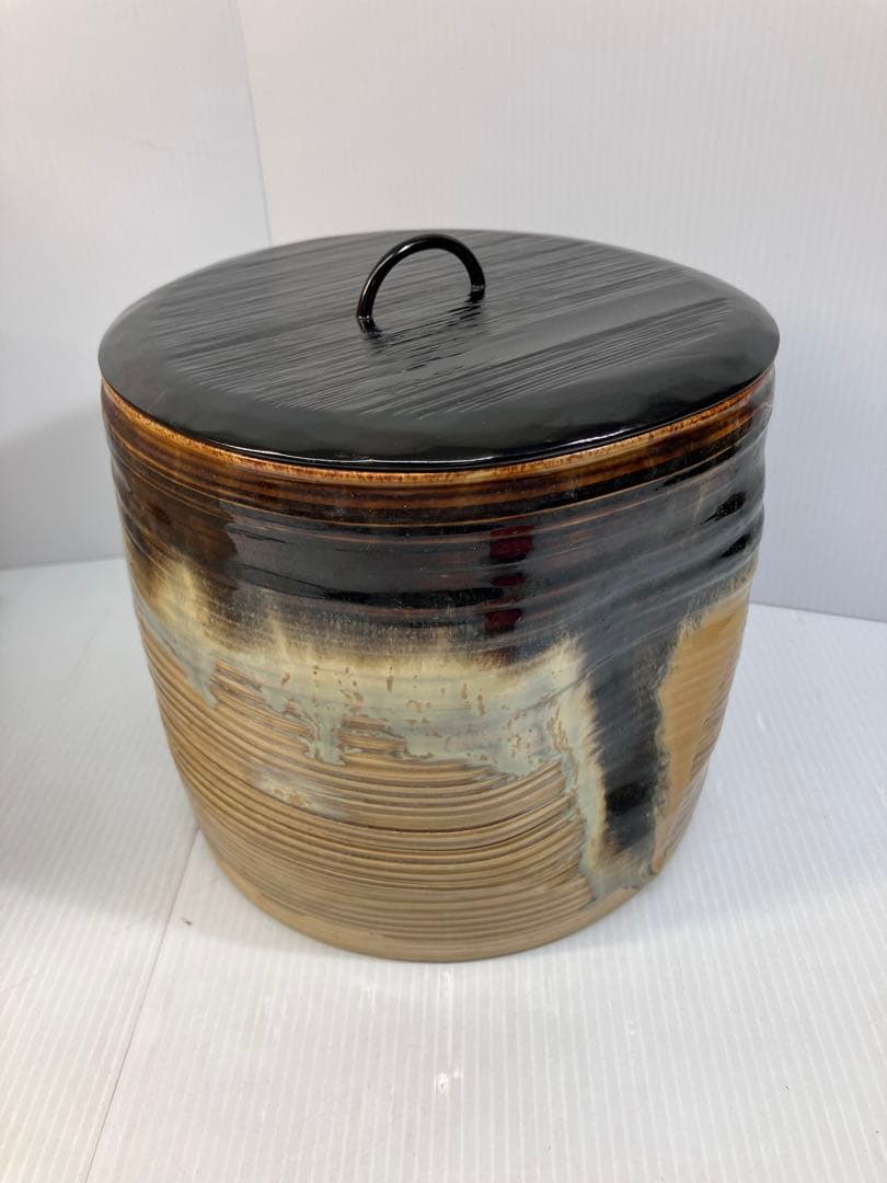 美品！亀井楽山　高取水指　片木目塗蓋　木具師　萬象　共箱