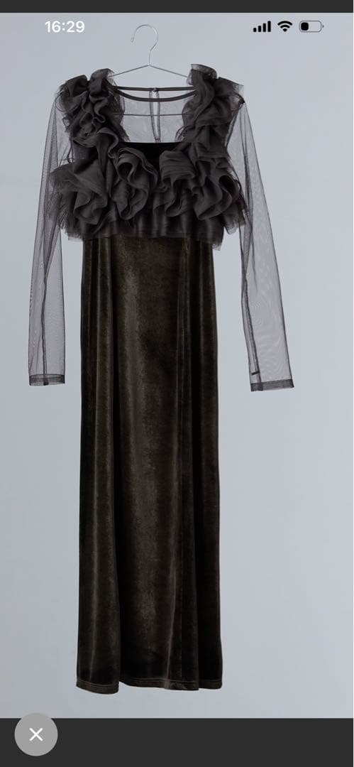 美品nianaニアナ ボリュームフリルレイヤードドレス Mベロア 結婚式同窓会