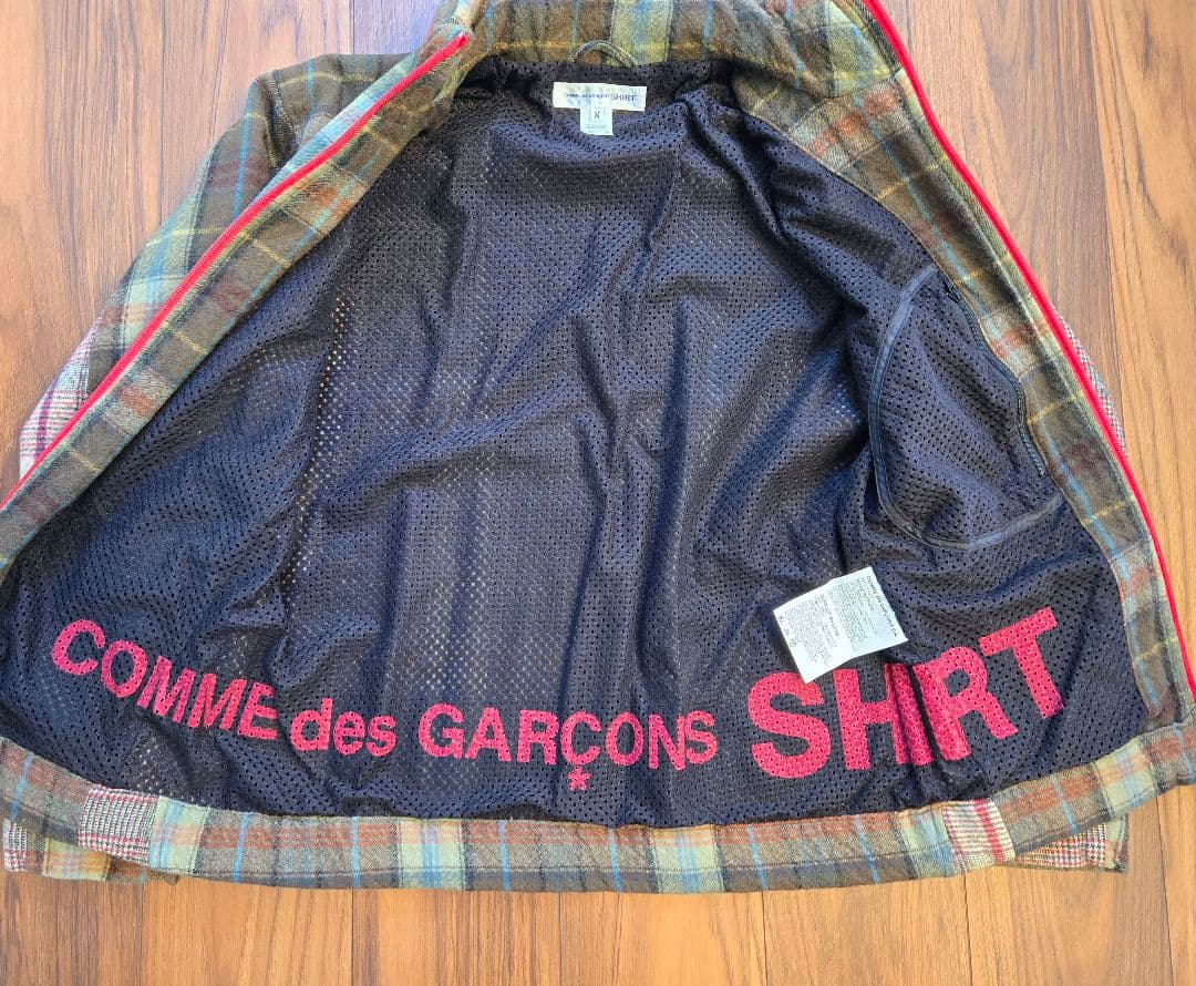美品COMMEdesGARONS SHIRTSチェック切り替えウールブルゾン