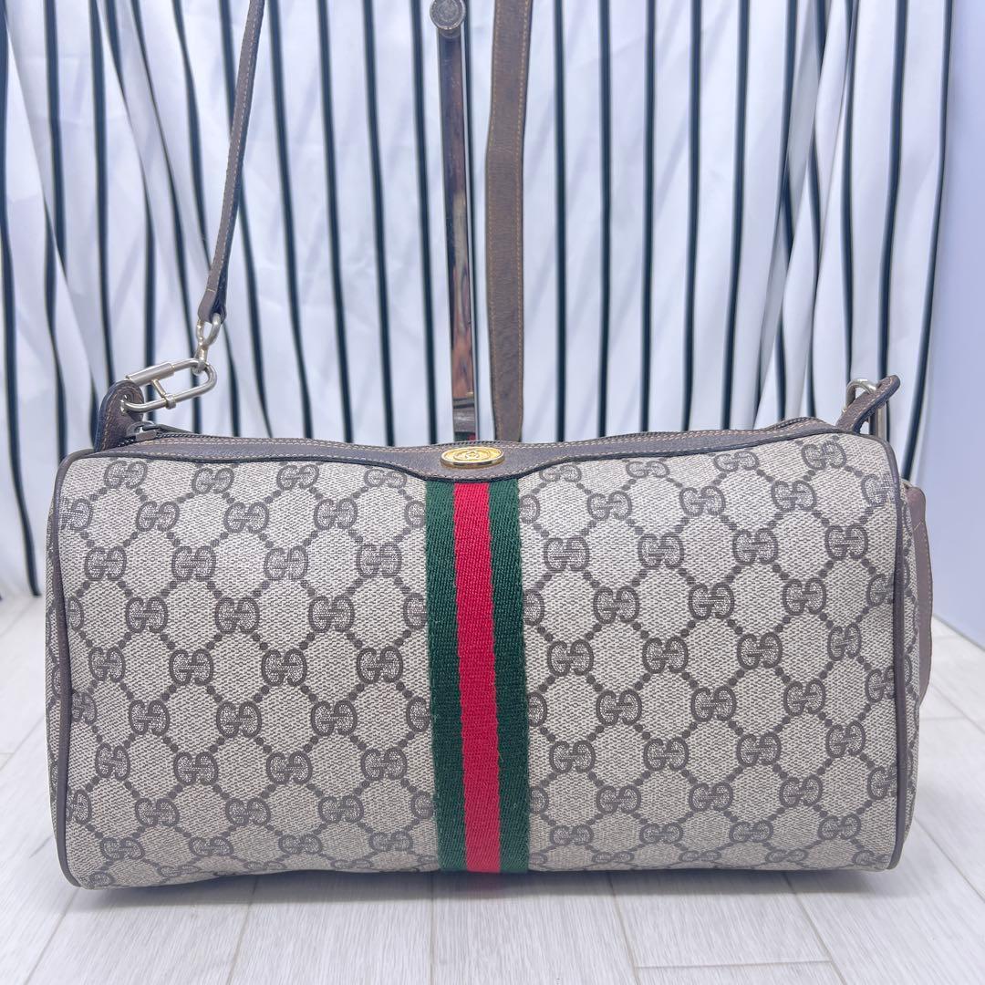 【美品】GUCCI×オールドグッチ斜めがけPVCシェリーラインショルダーバッグ