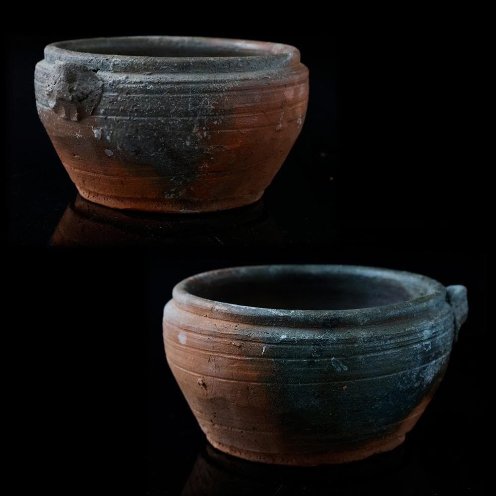 平安〜鎌倉期 須恵器 耳付 小鍋 中世古陶／火色／煮炊き土器／考古資料