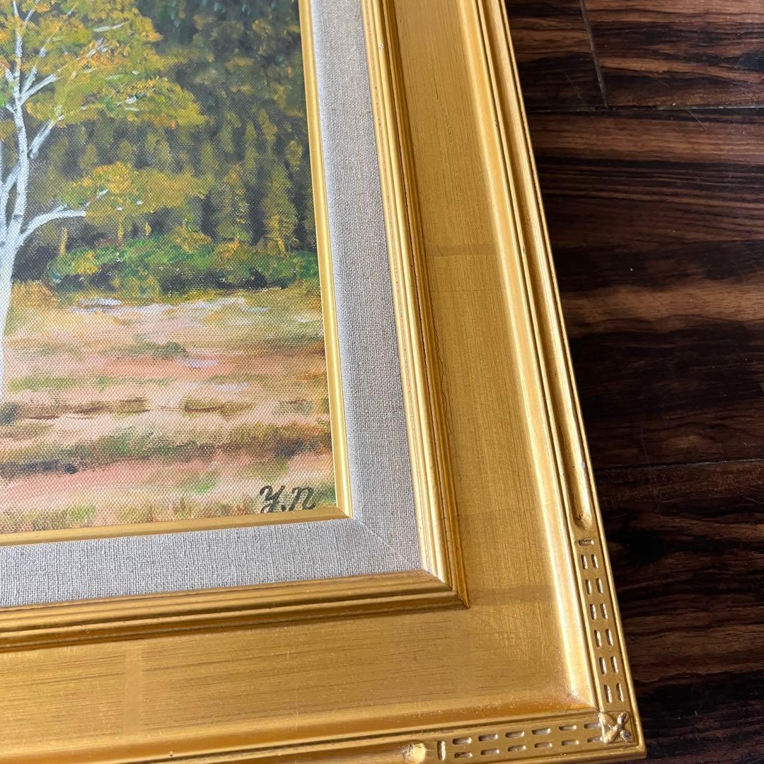 並木保次「貴婦人の白樺」油彩 F4 額装 油絵 油画 絵画 D