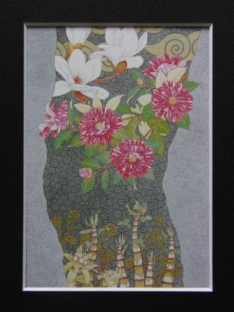 藤野直也、春、希少な画集より、新品高級額装付、状態良好