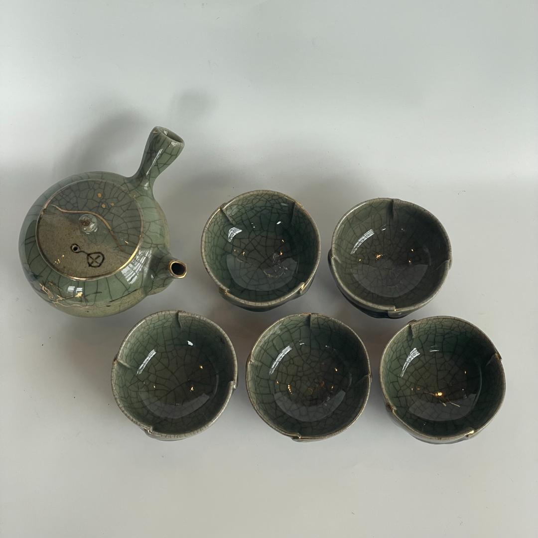 希少 骨董 時代物 大堀 相馬焼 急須 湯のみ 湯呑 湯飲 5客揃 金彩 美品