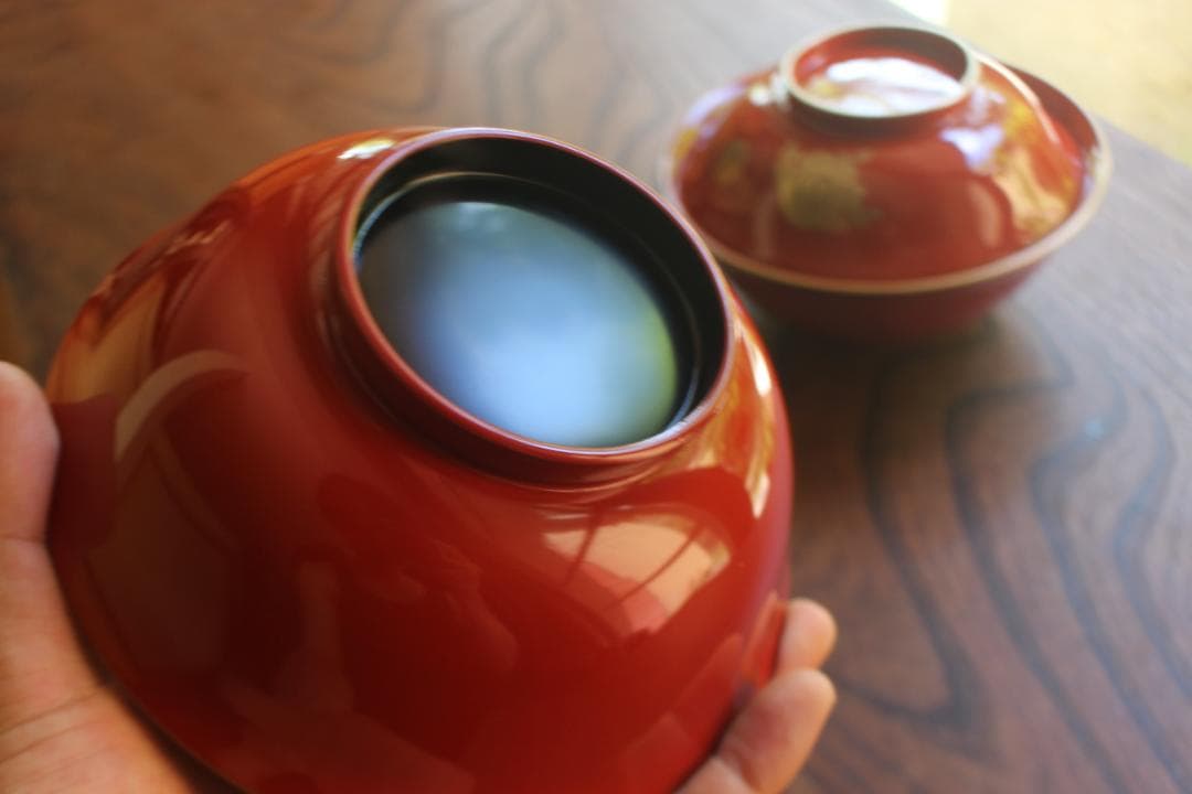 デッドストック！上質金縁朱漆に極上宝珠龍蒔絵の映えるお椀2点（検輪島塗京塗懐石椀