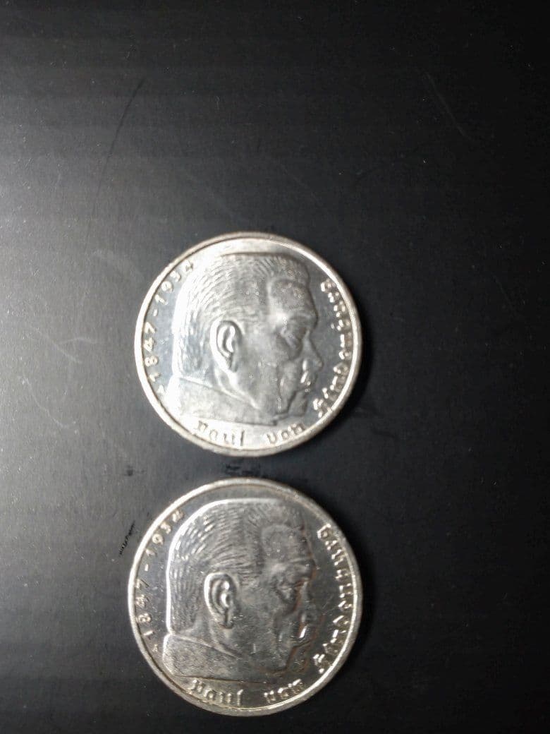 ドイツ5ライヒスマルク硬貨 銀貨／シルバー1936年2枚セット