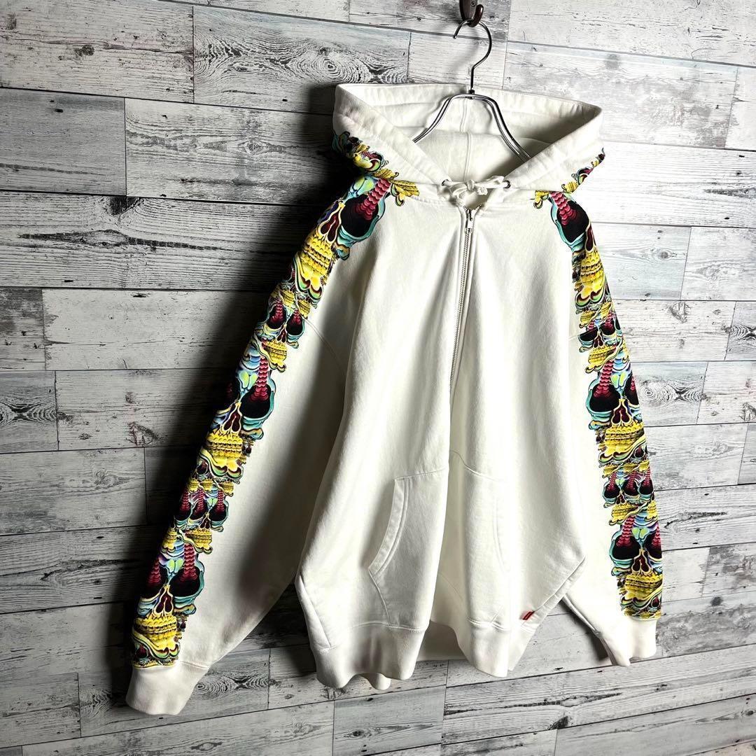 【希少XLサイズ】シュプリーム⭐︎刺繍ロゴ入り ジップアップ パーカー ホワイト.