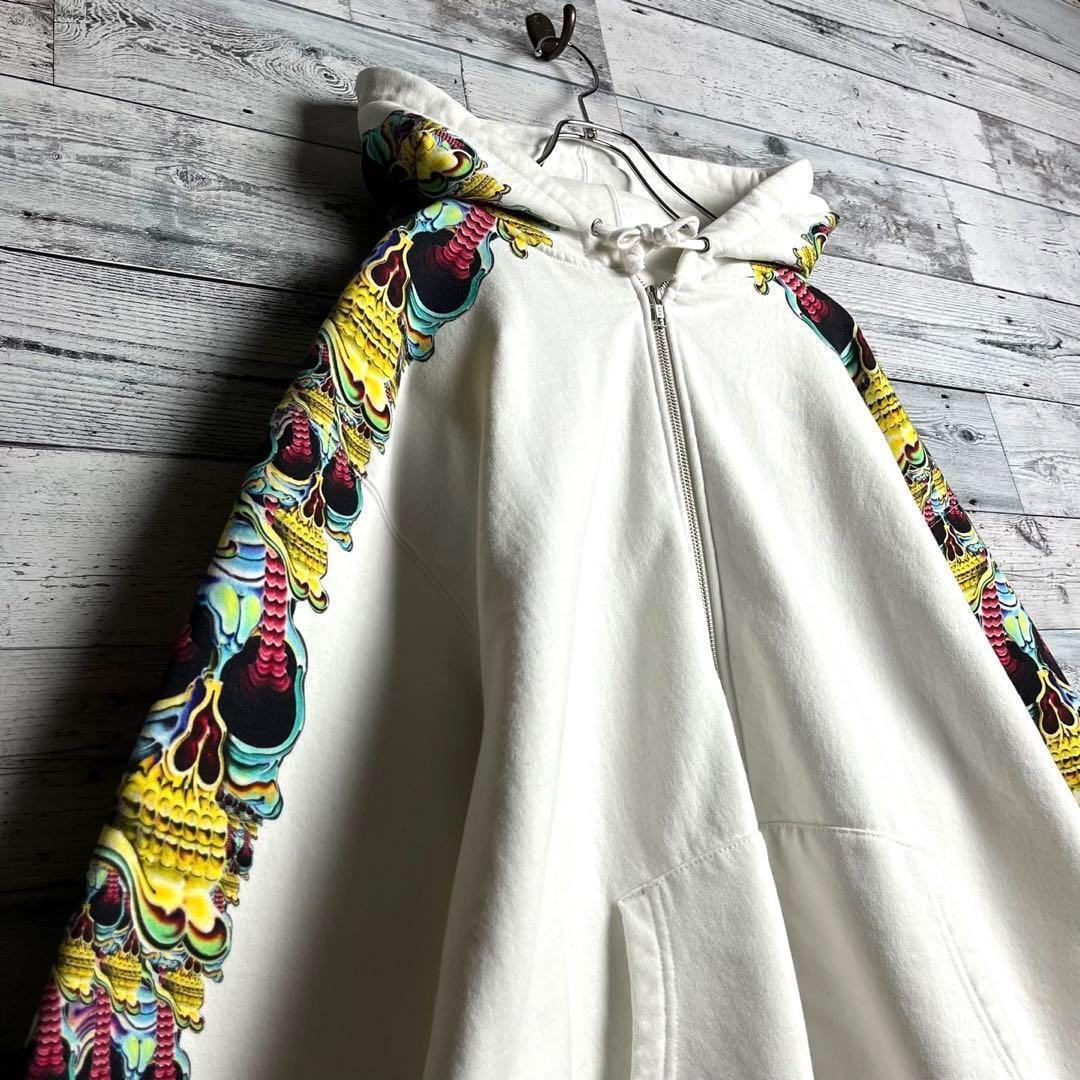 【希少XLサイズ】シュプリーム⭐︎刺繍ロゴ入り ジップアップ パーカー ホワイト.