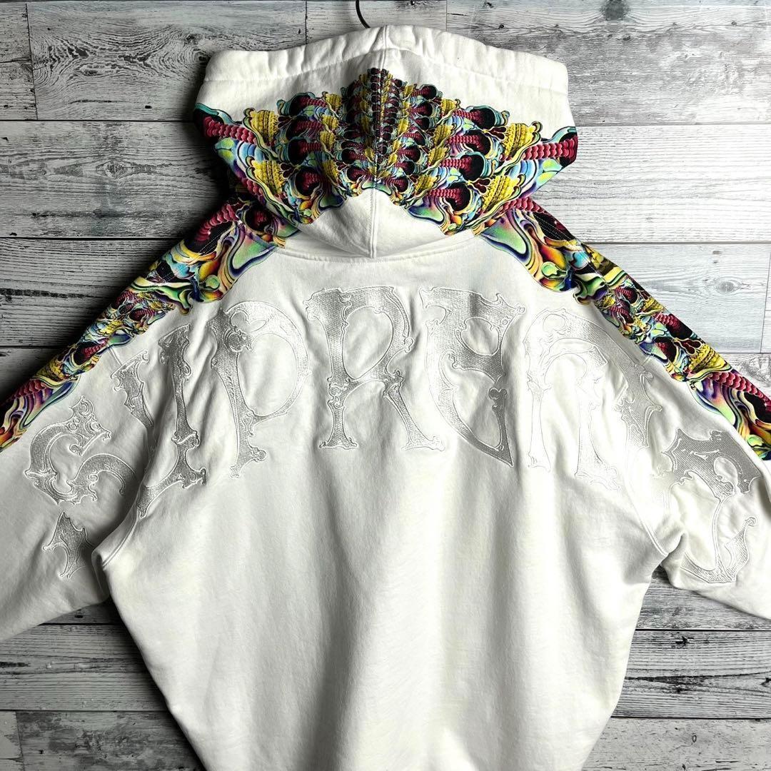 【希少XLサイズ】シュプリーム⭐︎刺繍ロゴ入り ジップアップ パーカー ホワイト.