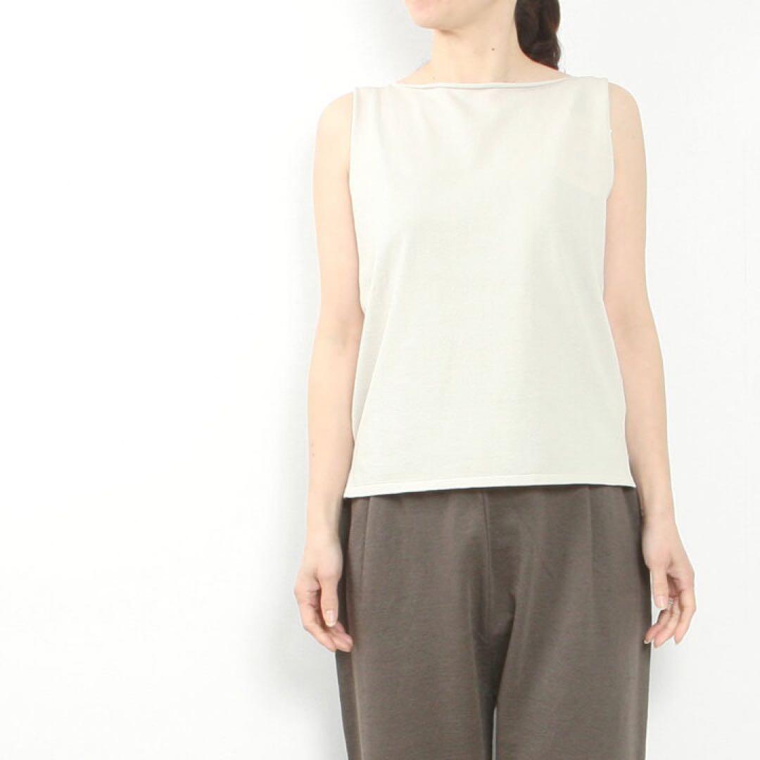 evam eva エヴァムエヴァ コットンスリーブ　M グレージュ　タンクトップ