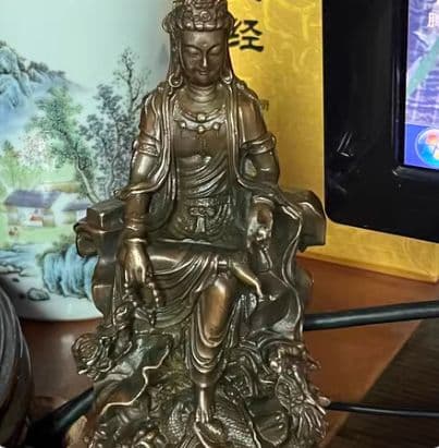 仏教美術 中国 仏像 自在観音 坐龍仏珠観音 銅製 銅器