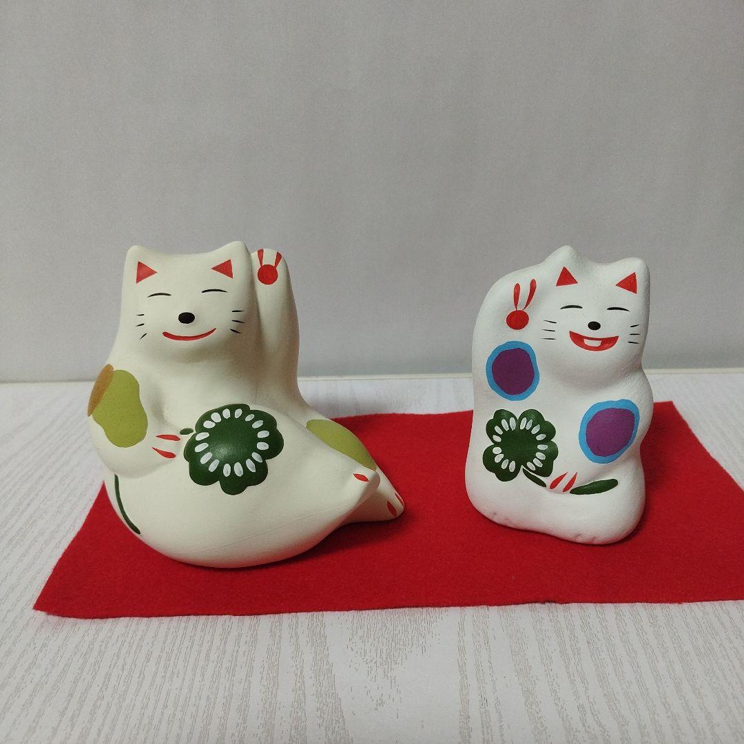 工房輪葉葉 招き猫 3体セット 壁掛猫 くるり猫 クローバー猫