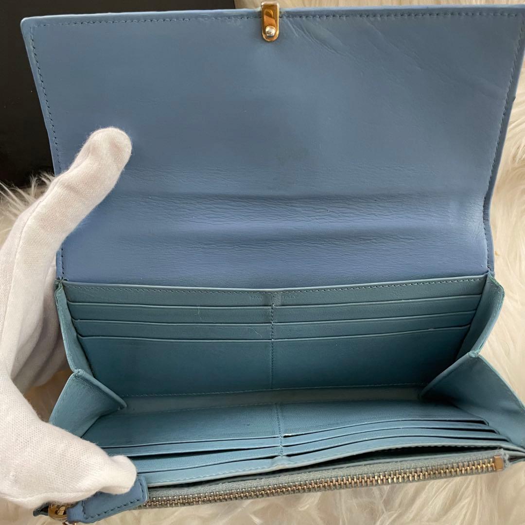 イブサンローラン YSL 二つ折り 財布 ブルー 青 ゴールド