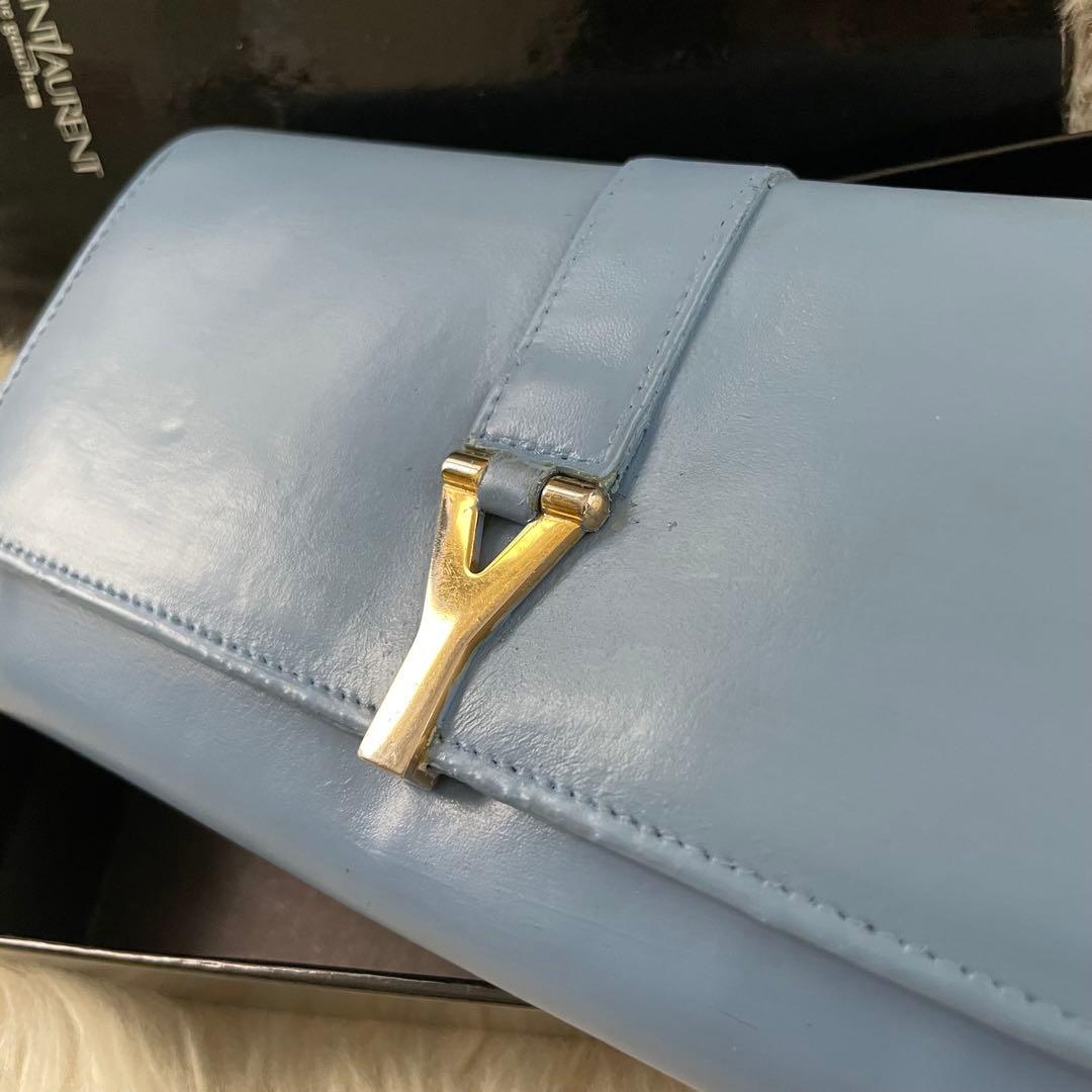 イブサンローラン YSL 二つ折り 財布 ブルー 青 ゴールド