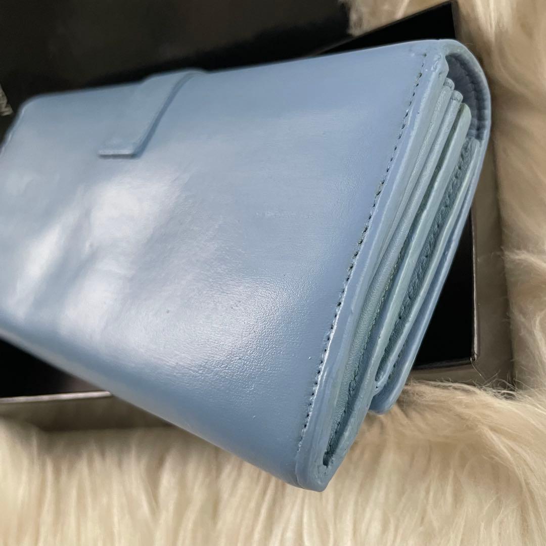 イブサンローラン YSL 二つ折り 財布 ブルー 青 ゴールド