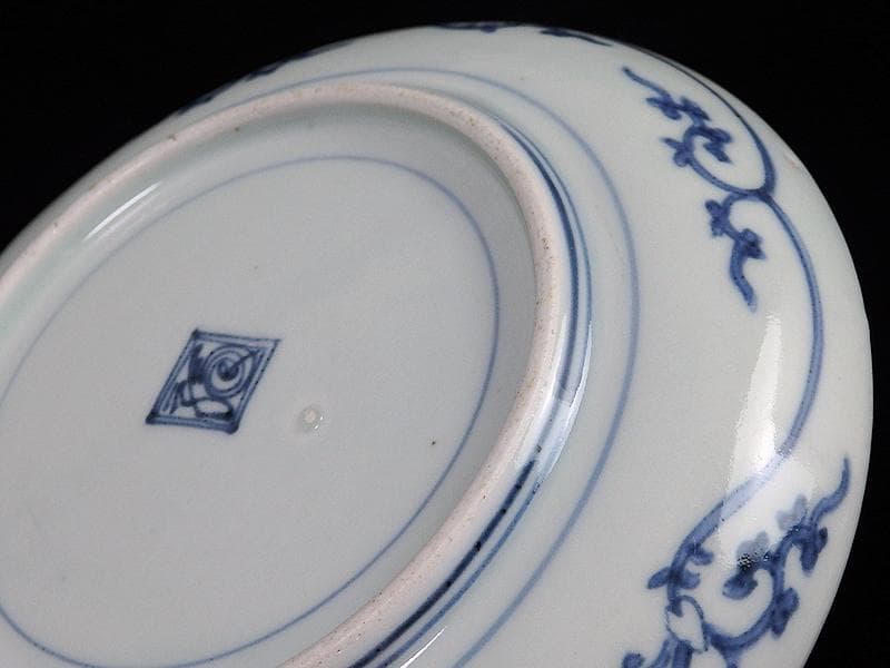 古伊万里　染付　蛸唐草に壽紋の図　６寸皿　江戸期　D075AS-BSl