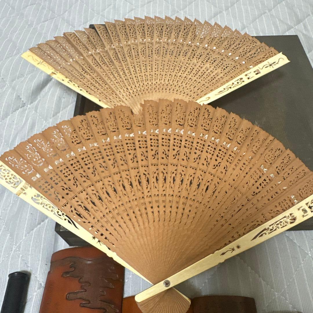 中国 日本時代物白檀念珠紫檀香筒竹彫 詩文 人物 山水 茶道具アンティークまとめ