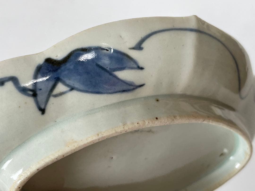 骨董　アンティーク　色絵古九谷　古伊万里　染付　赤絵　海老文様　変形皿　木瓜皿