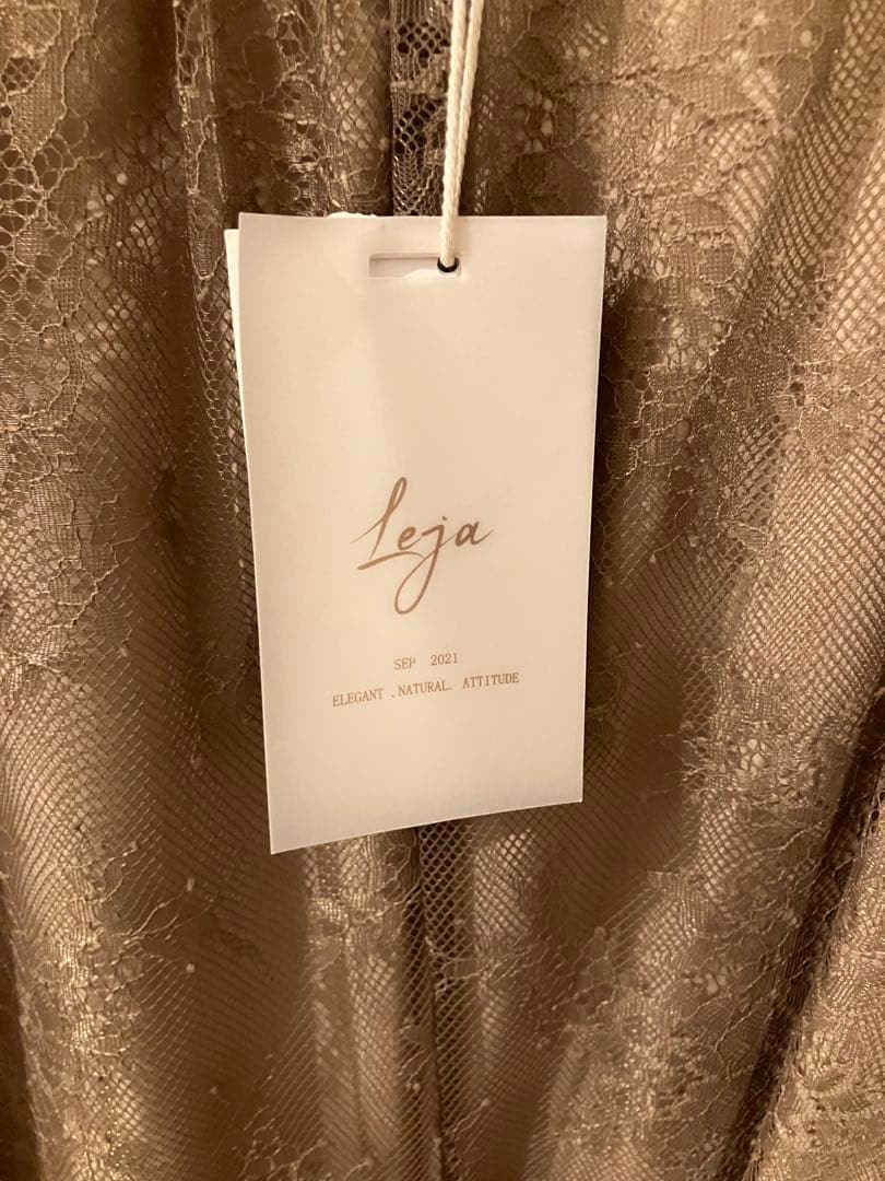 【LEJA】パフスリーブウエストリボン総レースロングドレス