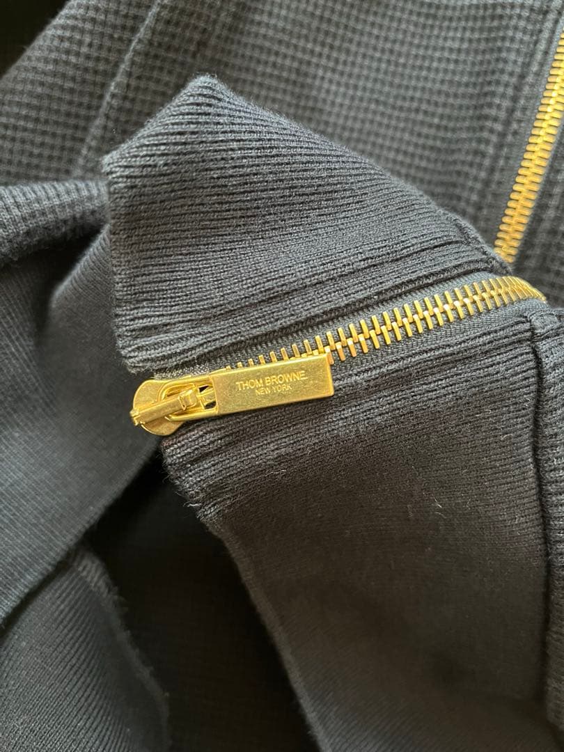 トムブラウン/ネイビーワッフル ラグランスリーブ 4BARフーディー/M